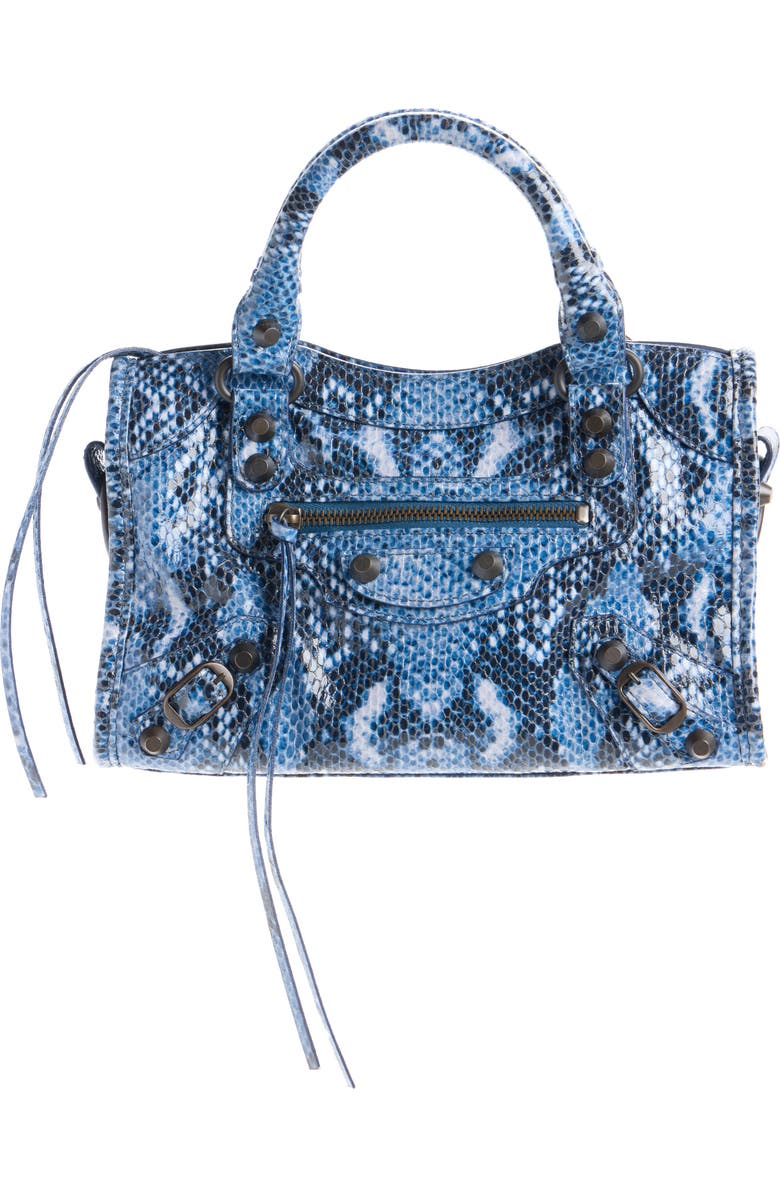 Balenciaga Mini Le City Python Embossed Leather Handbag, Main, color, 4735 Blue