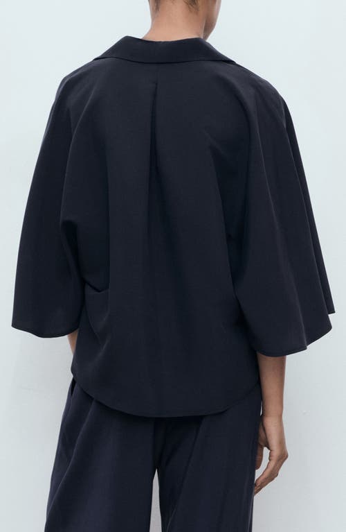 Mango Oversize Three-quarter Sleeve Polo In Blue