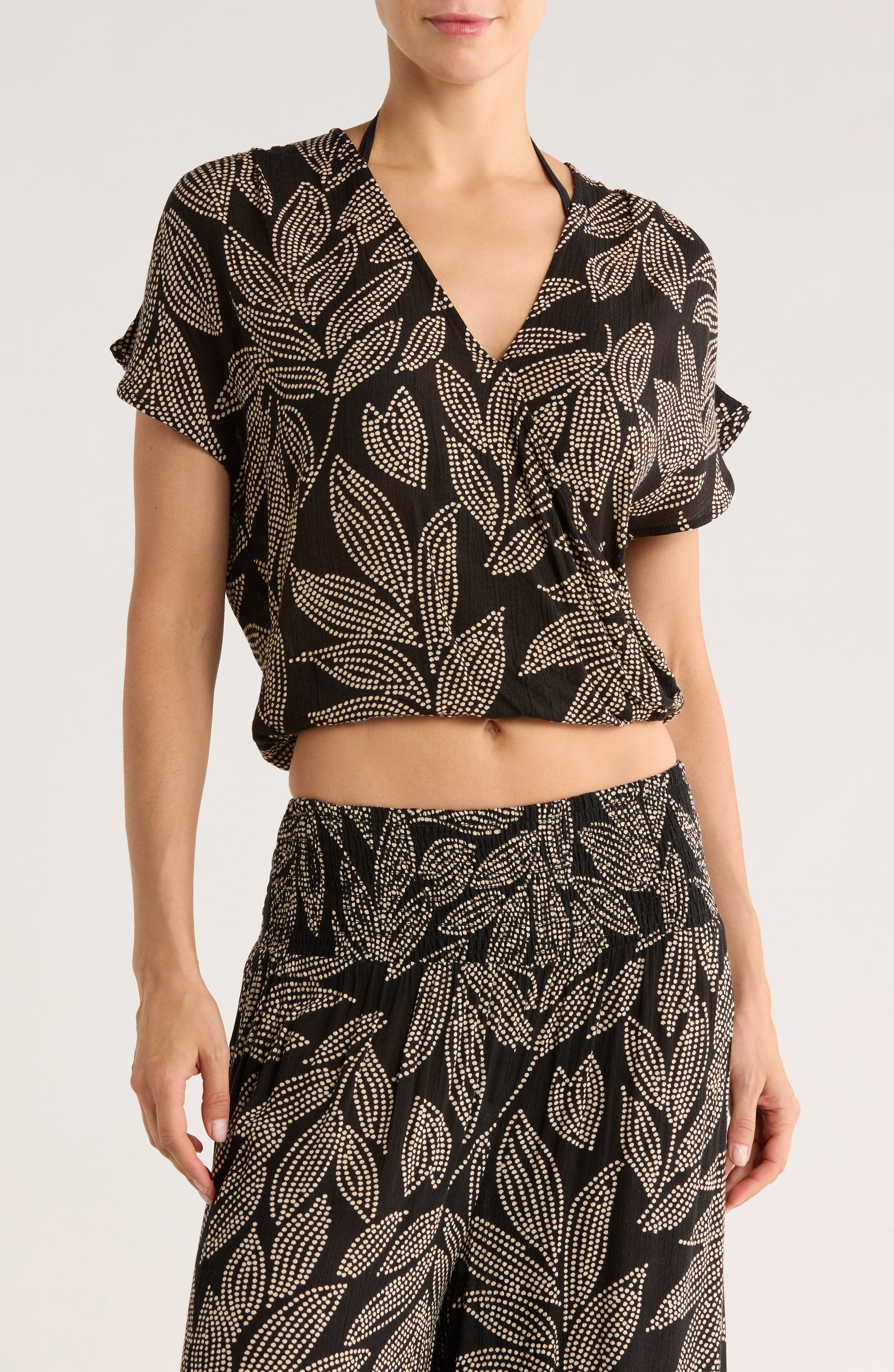 Elan Short Sleeve Crop Cover-Up Top