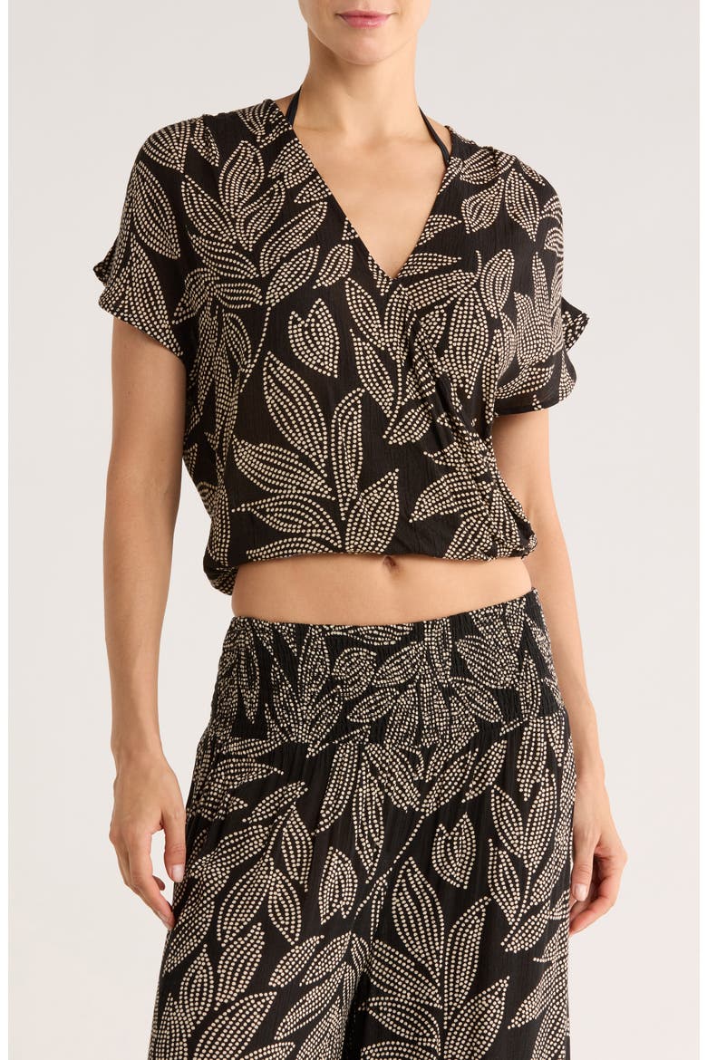 Short Sleeve Crop Cover-Up Top, Main, color, BLACK CARTAGENA