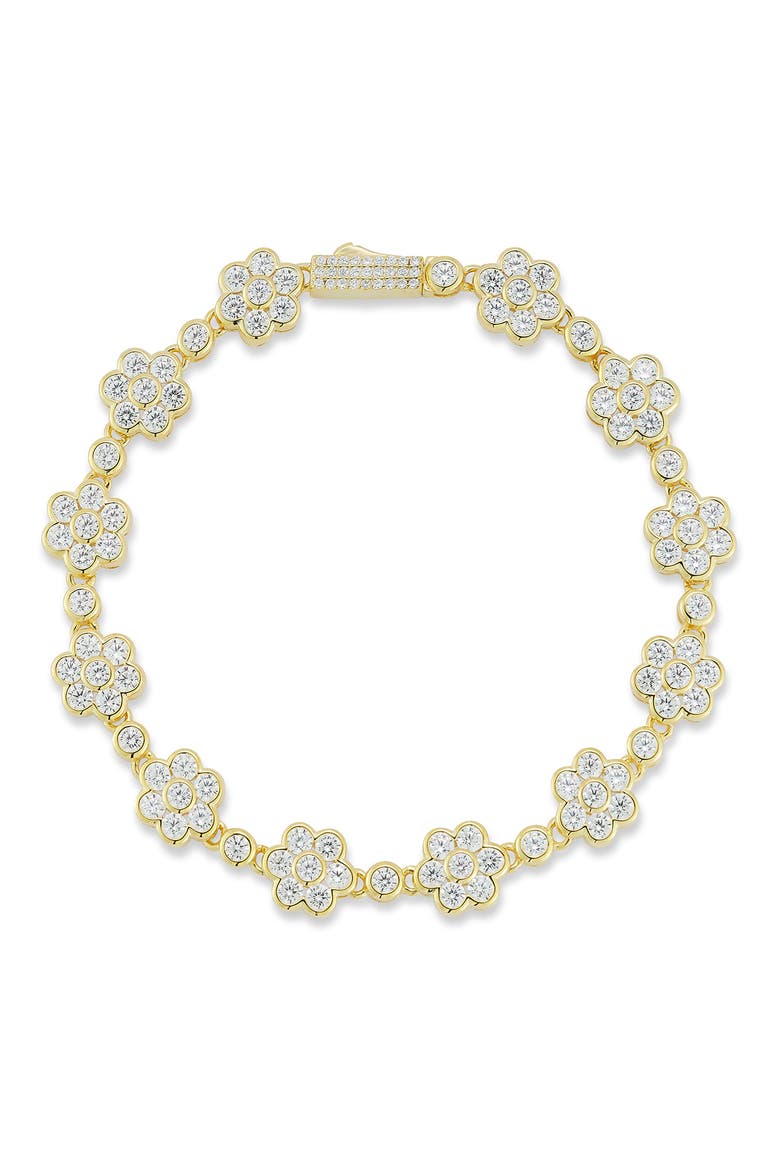 Flower Tennis Bracelet, Main, color, GOLD