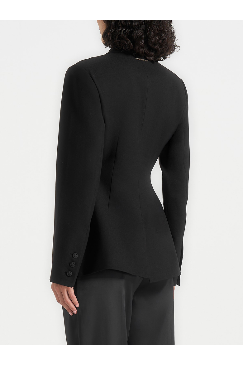 Maia Double Breasted Satin Lapel Blazer Hourglass, Alternate, color, Black