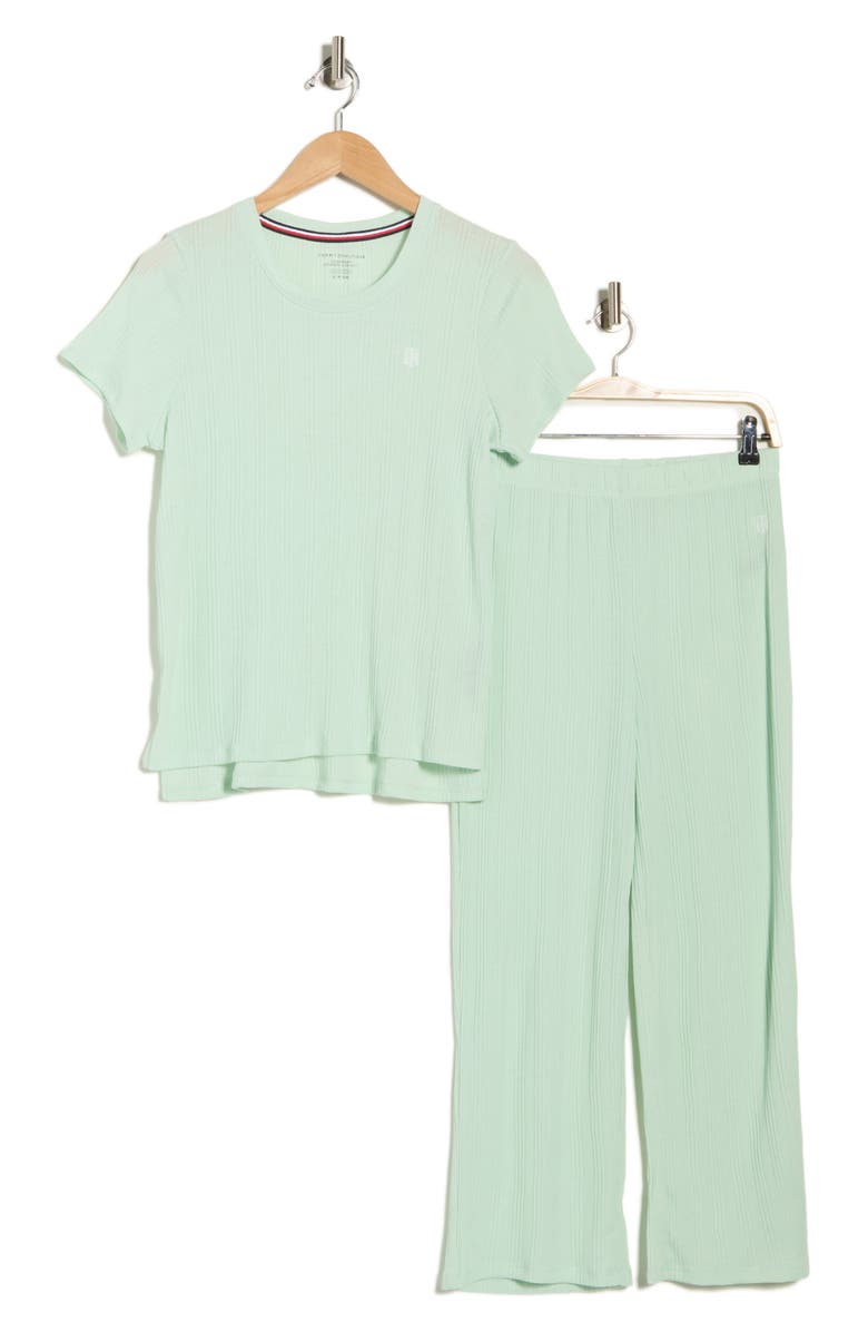 Tommy Hilfiger Ribbed T-Shirt & Crop Pants Pajamas, Alternate, color, Opal Green