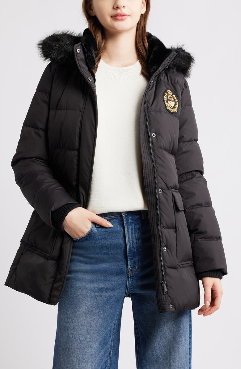 Lauren Ralph Lauren Crest Patch Down 
Feather Fill Hooded Coat, Alternate, color, Black