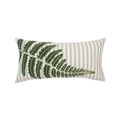 Fern Leaves Stripes Embroidered Woven Throw Pillow, 12" x 24"