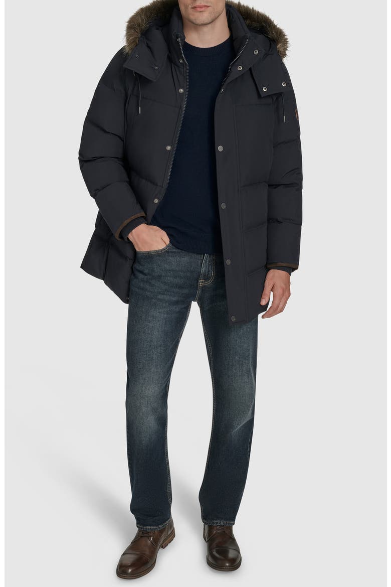 Faux Fur Hooded Longline Jacket, Alternate, color, INK
