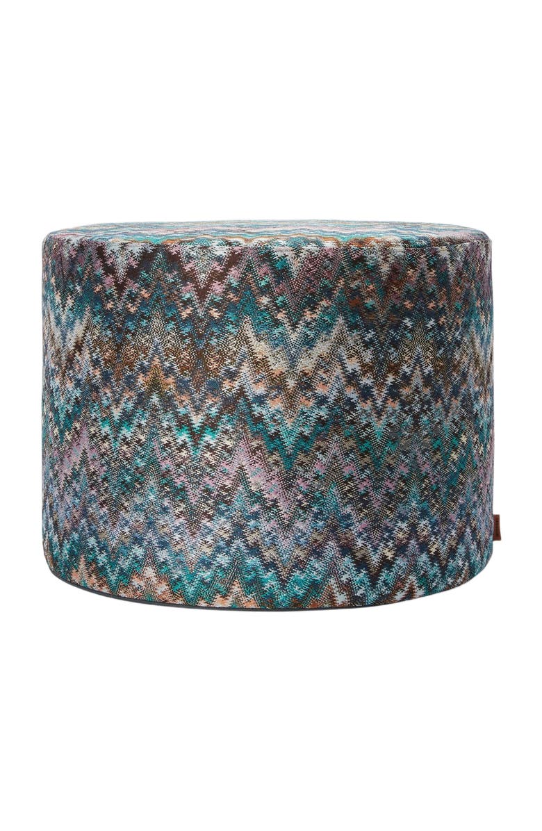 Missoni Home Parrot Cylindrical Pouffe 40x30 Cm With Zigzag Pattern, Main, color, Turquoise Multicoloured