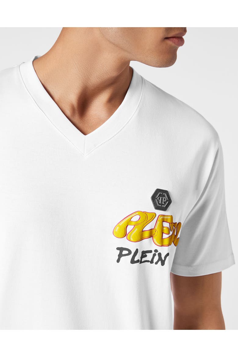 T-Shirt V Neck Ss Bombing Graffiti Men, Alternate, color, white