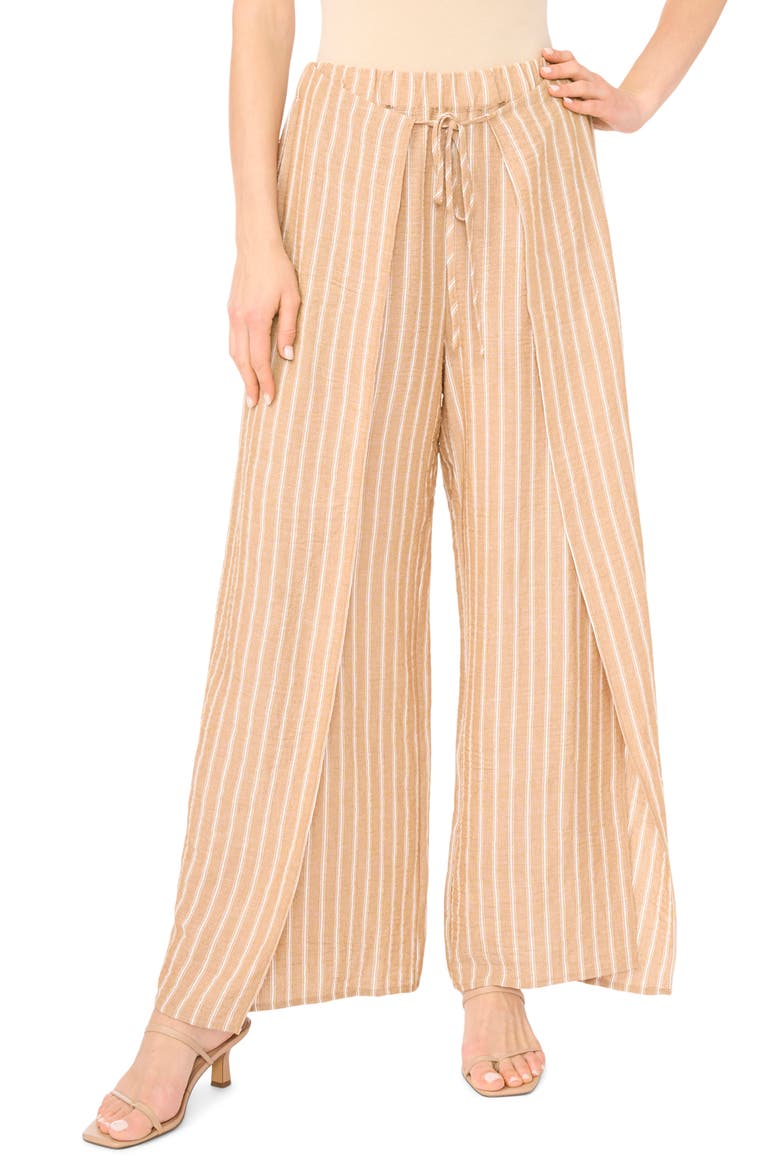 Tie Front Overlay Wide Leg Pants, Main, color, BEIGE/WHITE