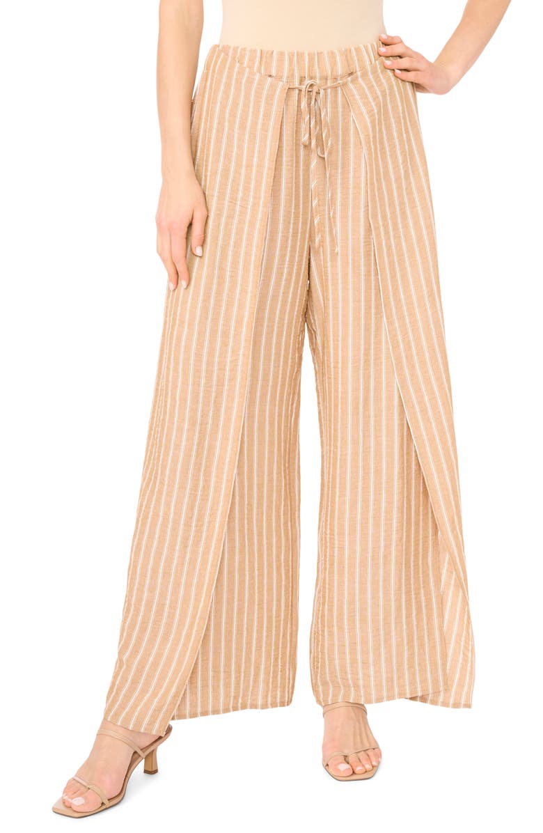 Halogen<sup>®</sup> Tie Front Overlay Wide Leg Pants, Main, color, Beige/White