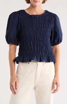 Sanctuary Nanette Puff Sleeve Smocked Crop Top