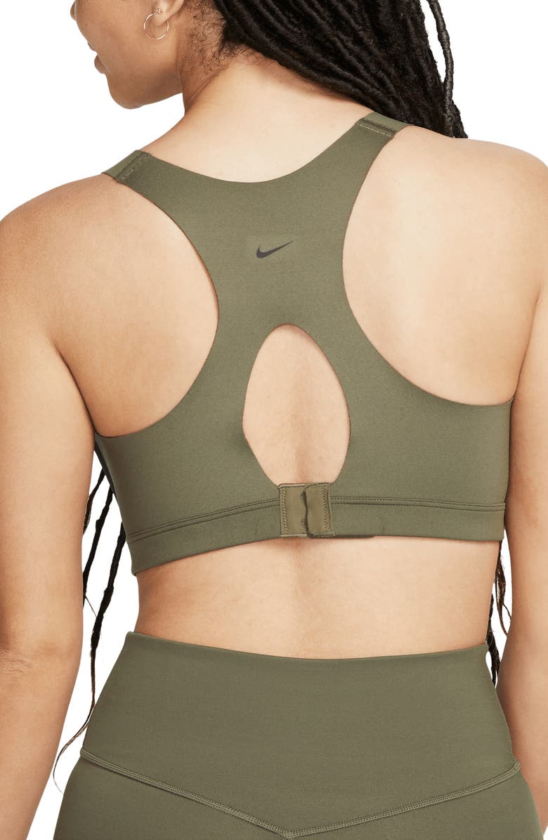 Nike Dri-FIT Alpha Padded Zip Front Sports Bra, Alternate, color, Med Olive/ Treeline/ Black