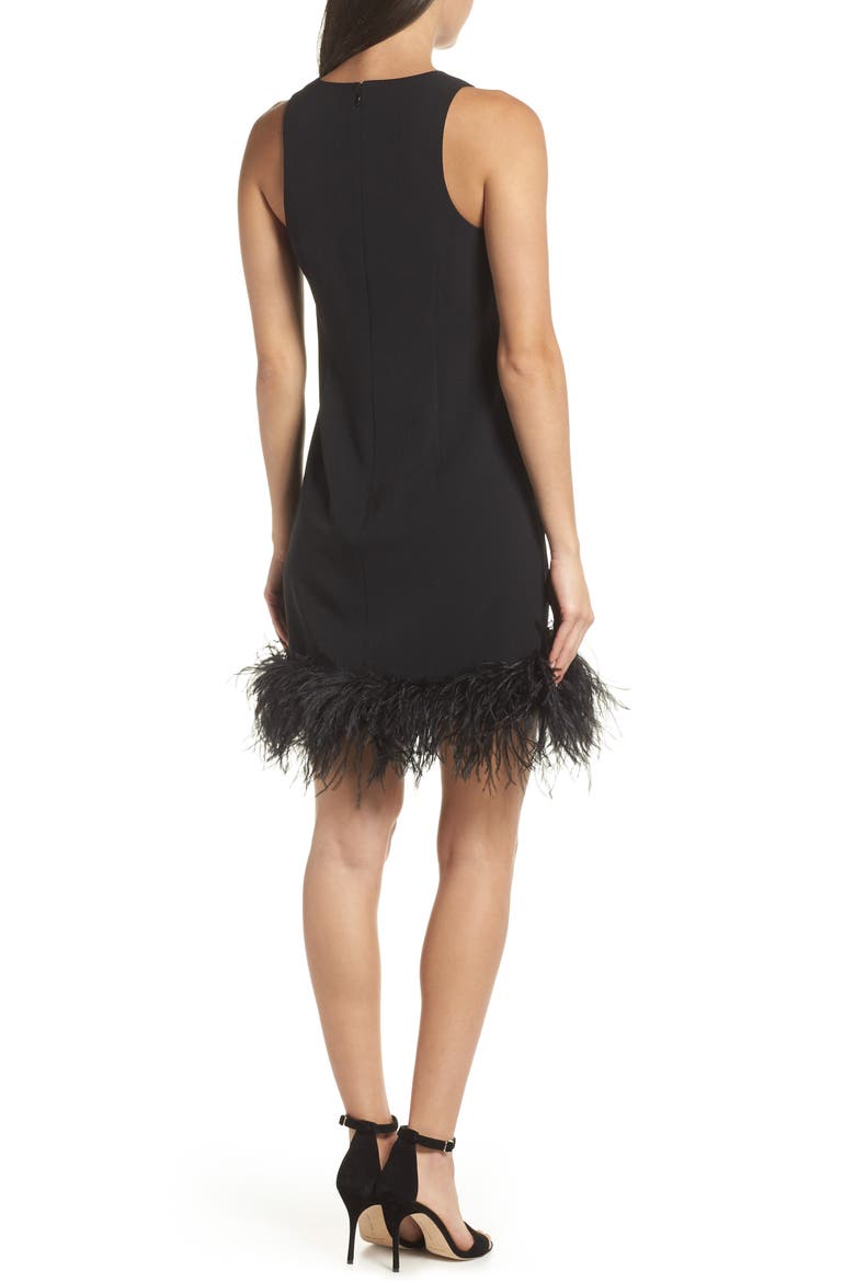 Feather Hem Sheath Dress, Alternate, color, BLACK