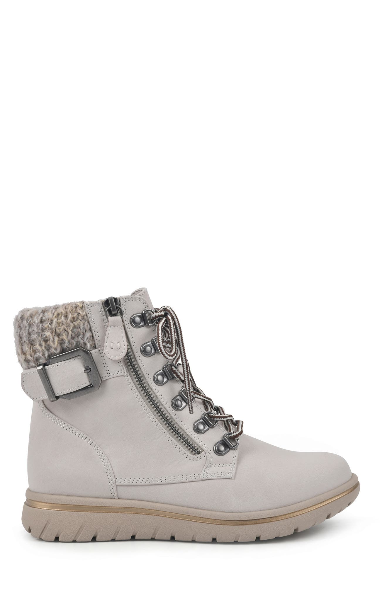 Hearty Knit Collar Lace-Up Boot, Alternate, color, WINTER WHITE/ FABRIC/ SWEATER