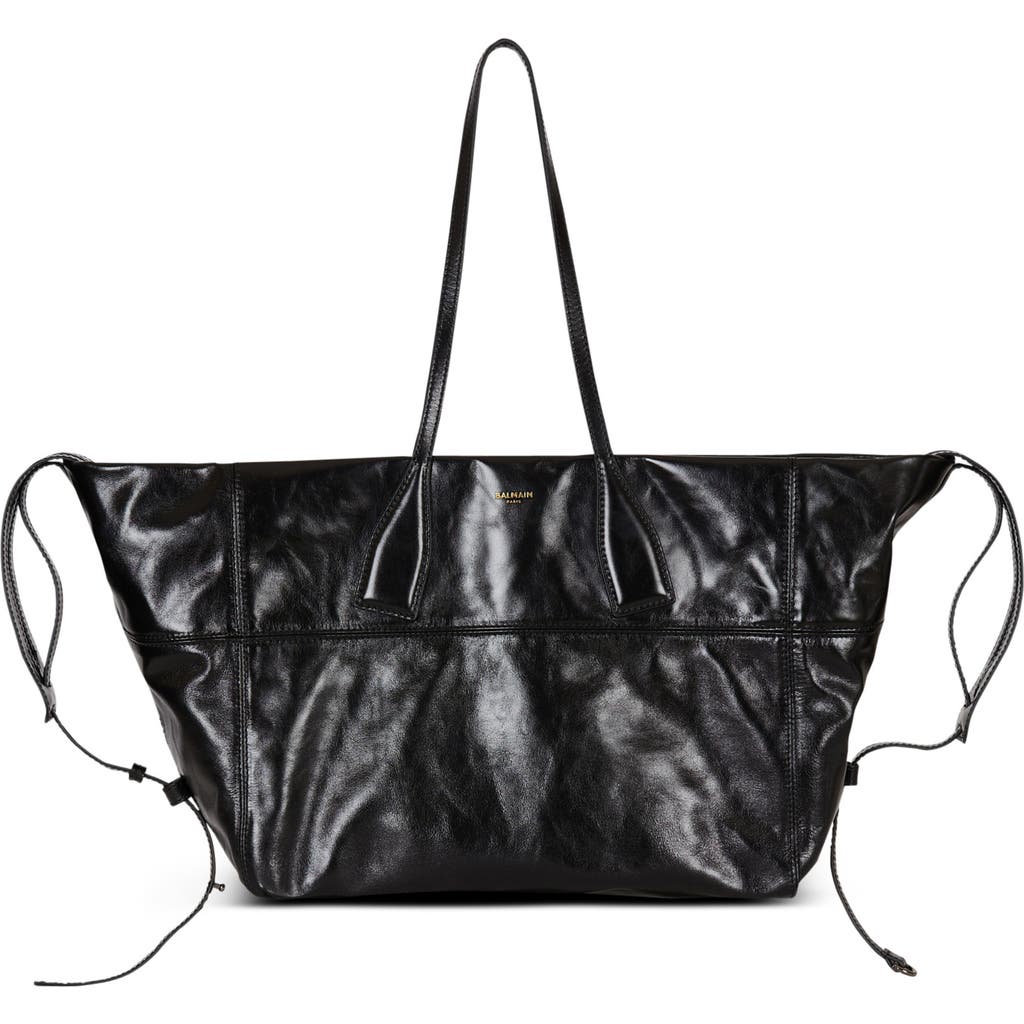 Balmain Track Zips Calfskin Tote Bag In Black