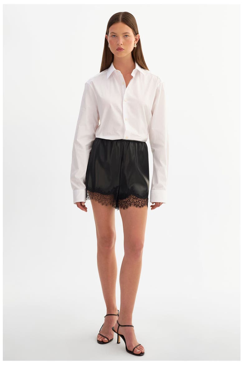 FARAH | Lace Faux Leather Short, Main, color, Black