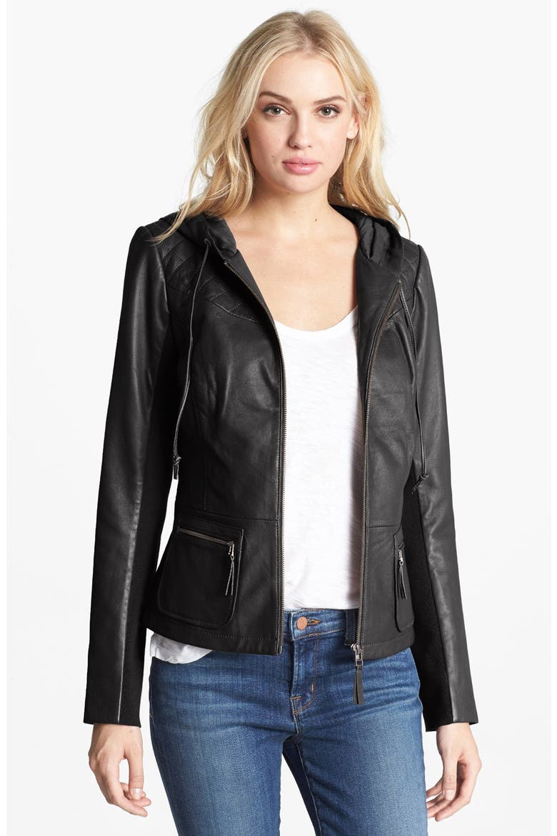 Hinge® Hooded Leather Jacket, Main, color, BLACK