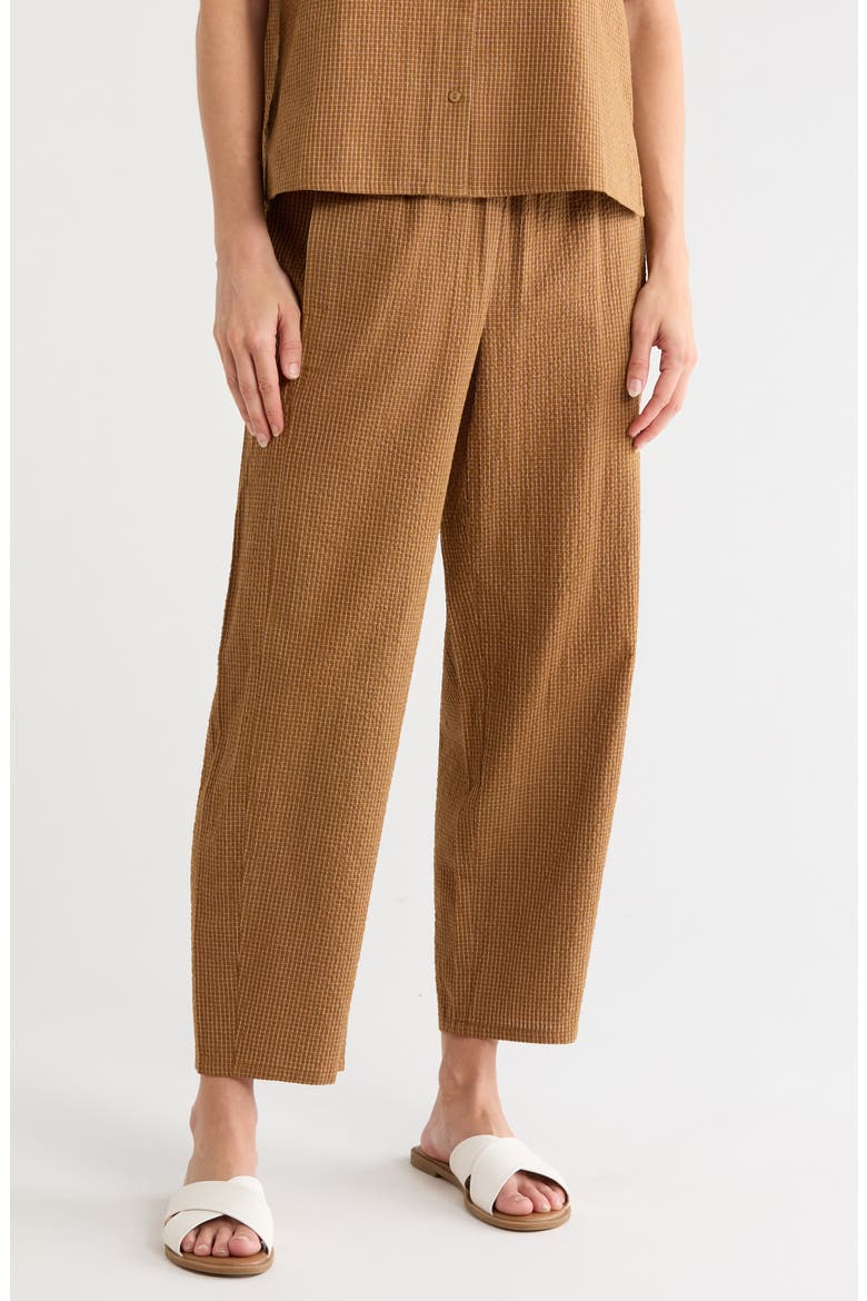 Check Organic Cotton Lantern Ankle Pants, Main, color, BRONZE