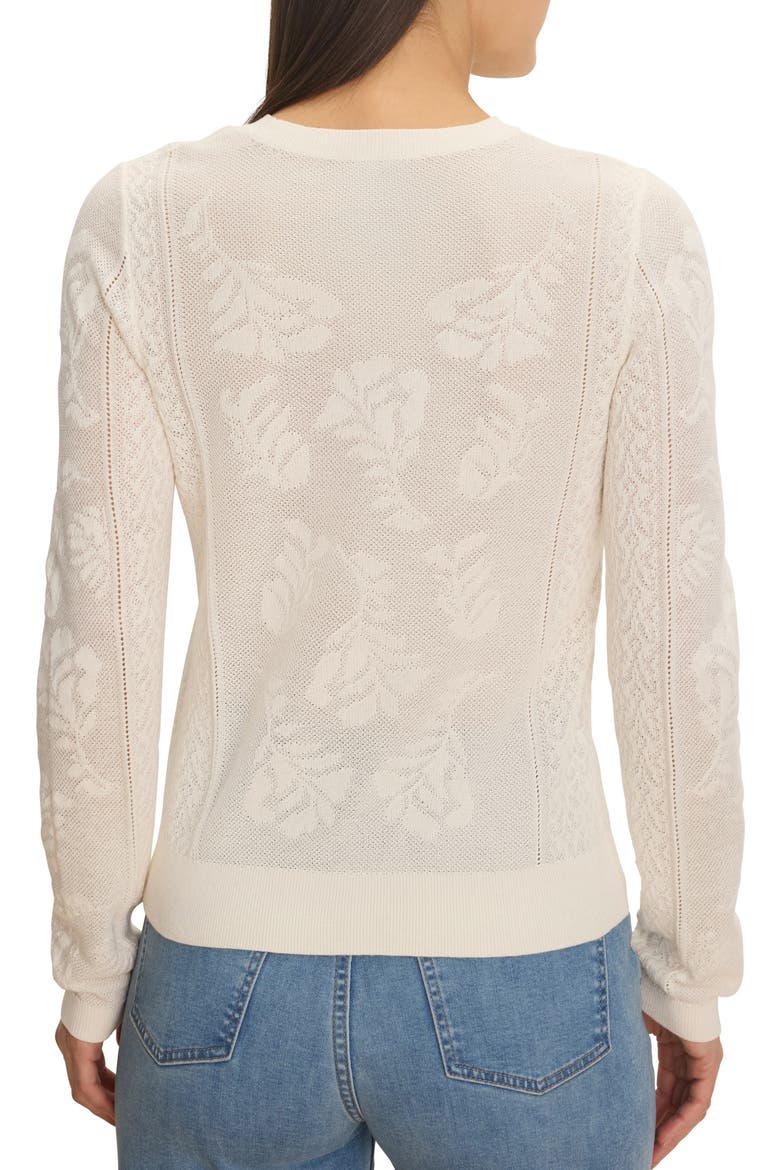 Floral Jacquard Lace Inset Pointelle Sweater, Alternate, color, CLASSIC CREAM