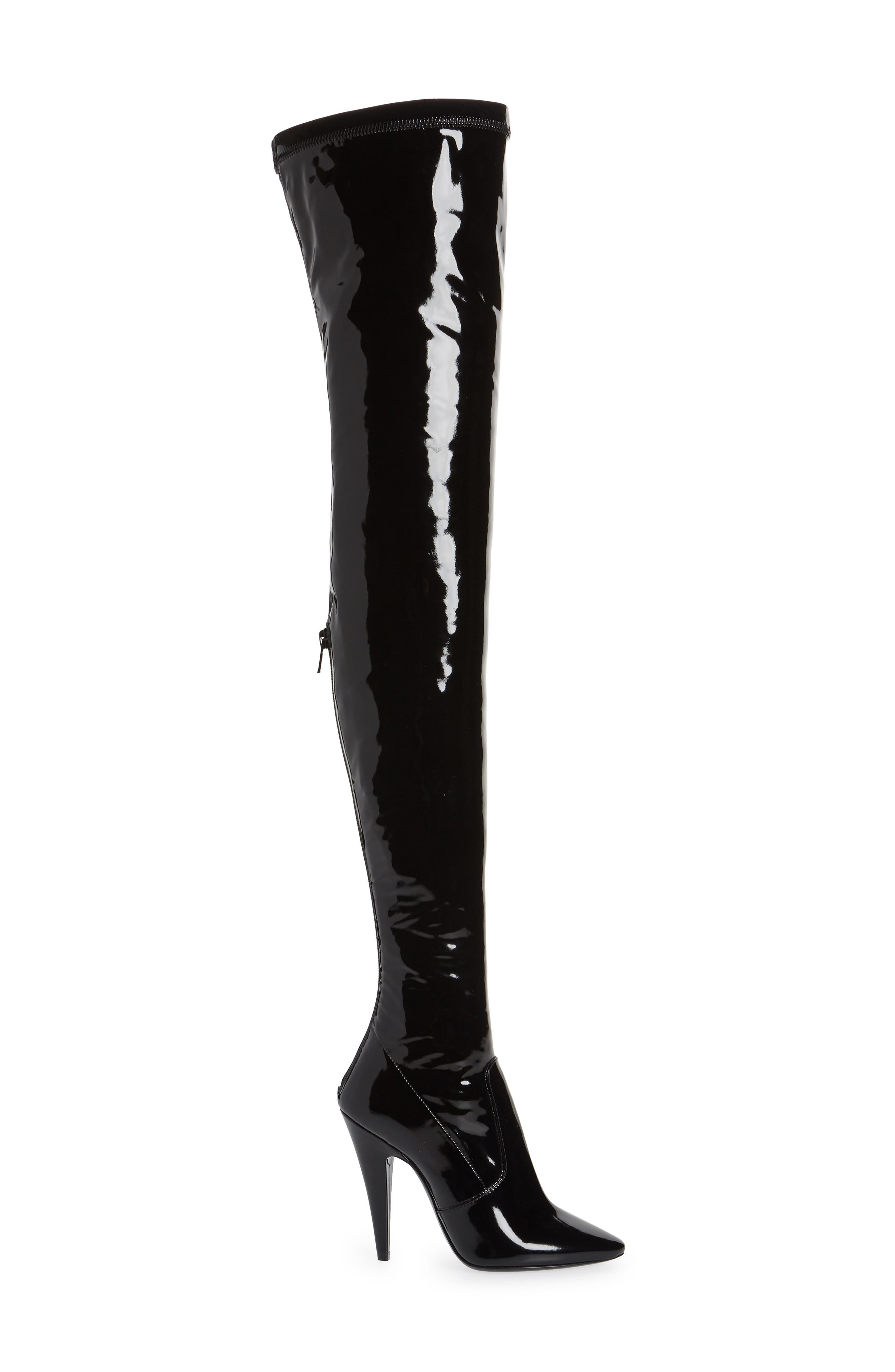 Saint Laurent Aylah Pointed Toe Thigh High Boot, Alternate, color, 