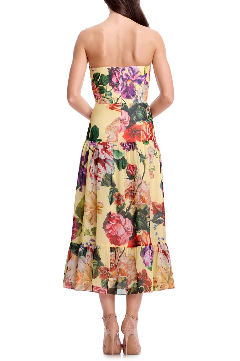 Prescott Floral Strapless Cocktail Midi Dress, Alternate, color, GOLDEN FLORAL MULTI