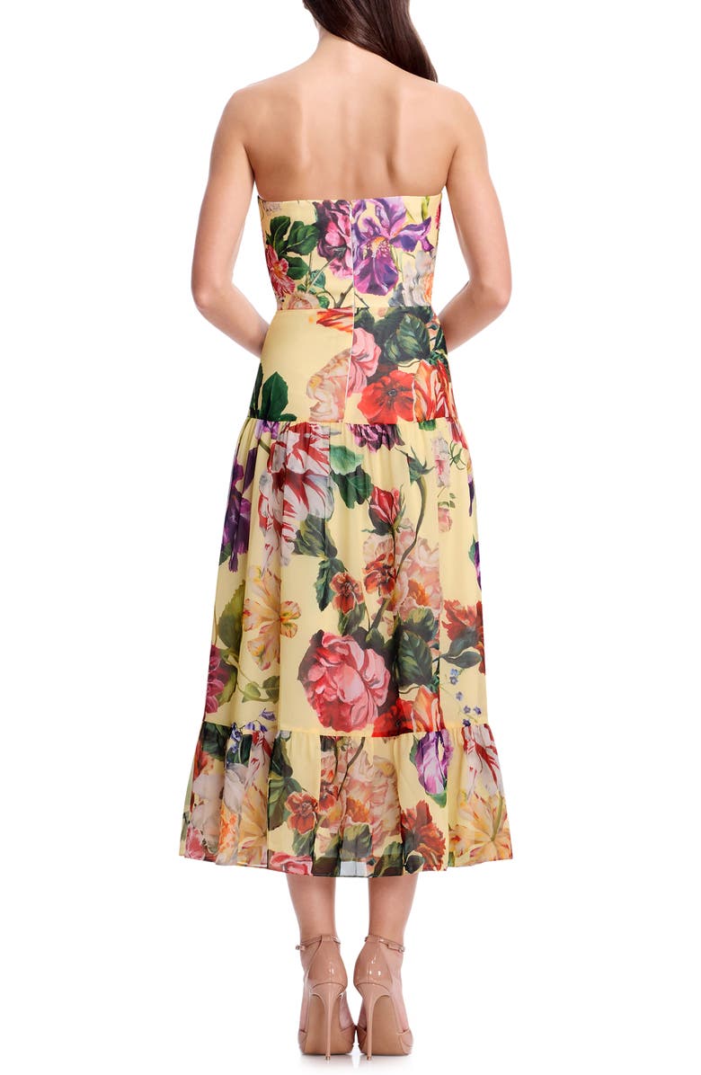 Dress the Population Prescott Floral Strapless Cocktail Midi Dress, Alternate, color, Golden Floral Multi