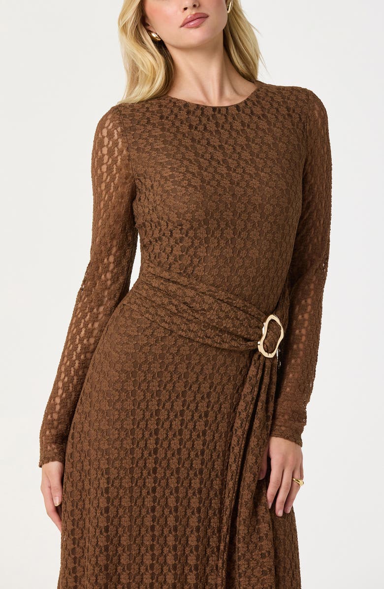 ASTR the Label Long Sleeve Lace Midi Dress, Alternate, color, Brown