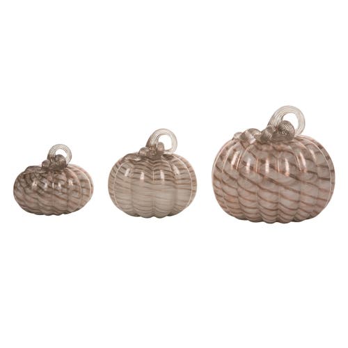 Transpac Glass Pumpkin Set Of 3 Brown Harvest Swirl Decorative Figurines