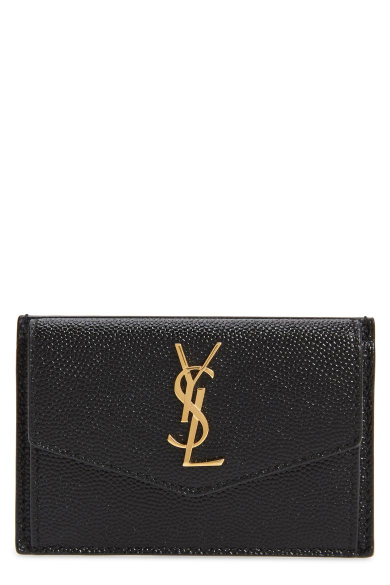 Uptown Pebbled Leather Flap Card Case, Main, color, NOIR