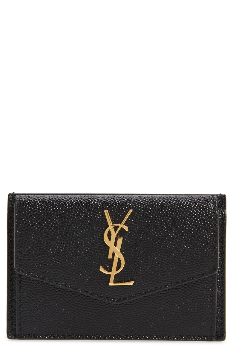 Saint Laurent Uptown Pebbled Leather Flap Card Case, Main, color,