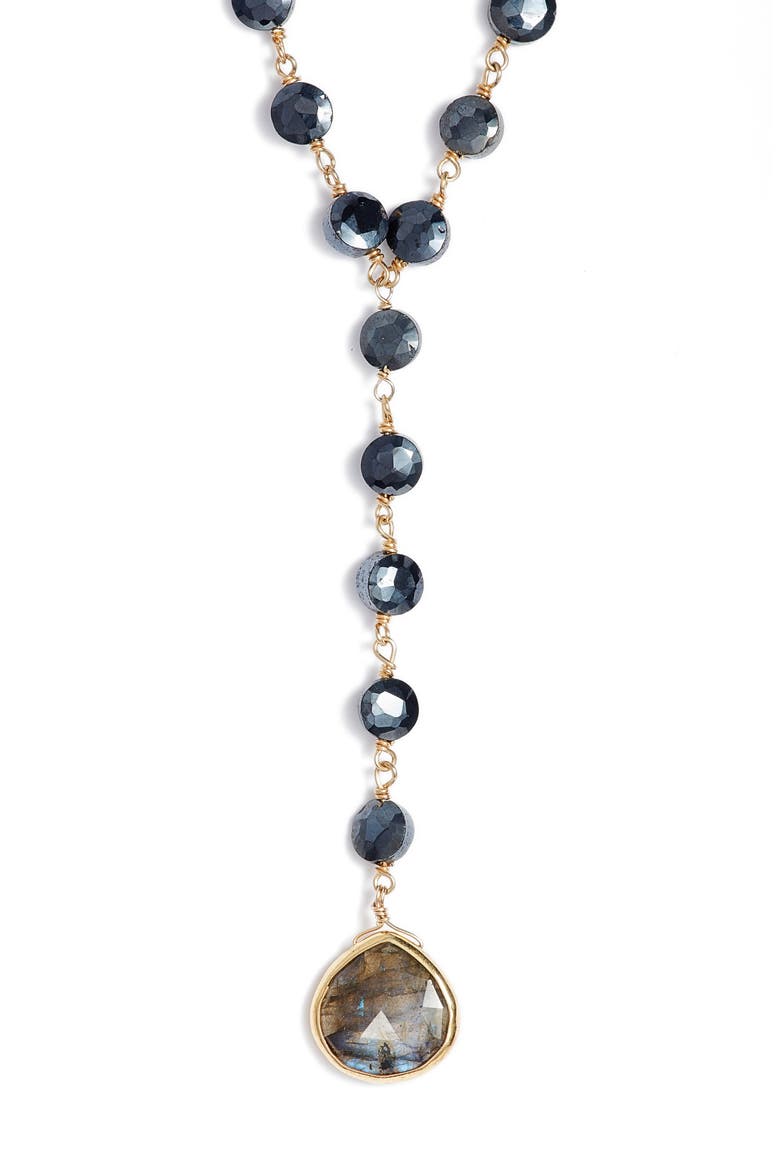 Yaeli Coin Necklace, Main, color, BLACK SPINEL/ LABRADORITE