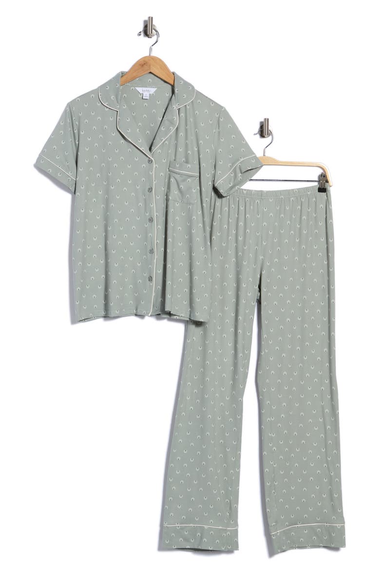 Peached Jersey Long Pajamas, Alternate, color, GREEN GEO
