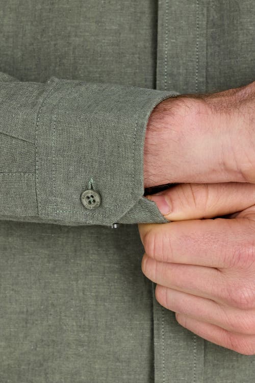 Raging Bull Long Sleeve Linen Shirt In Green