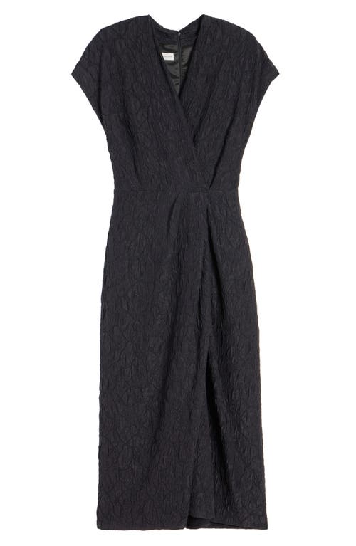 Dries Van Noten Crinkle Texture Faux Wrap Midi Dress In Black