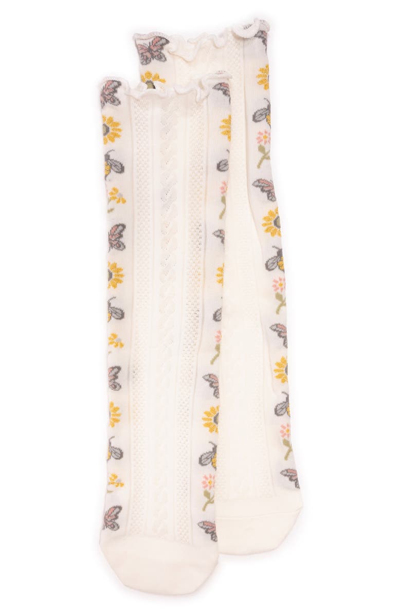 MUK LUKS Side Pattern Slouch Crew Socks, Alternate, color, Ivory