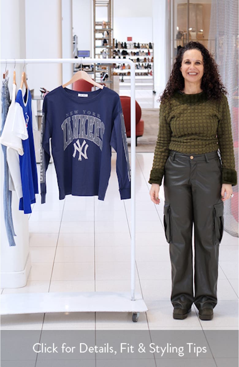 Women's '47 Navy New York Yankees Statement Long Sleeve T-Shirt, sales video thumbnail