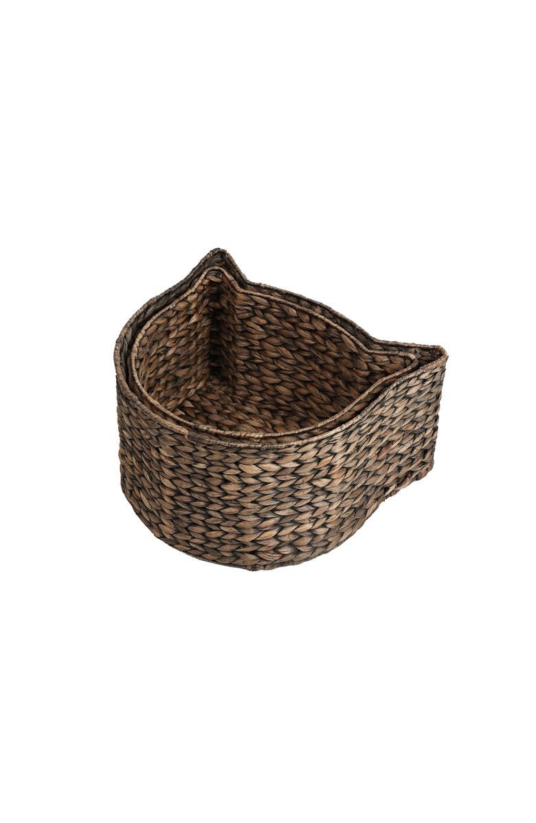 The Licker Store Felix Cat-Shaped Hand Woven Water Hyacinth Nesting Pet Toy Organizer Baskets, Alternate, color, Brown