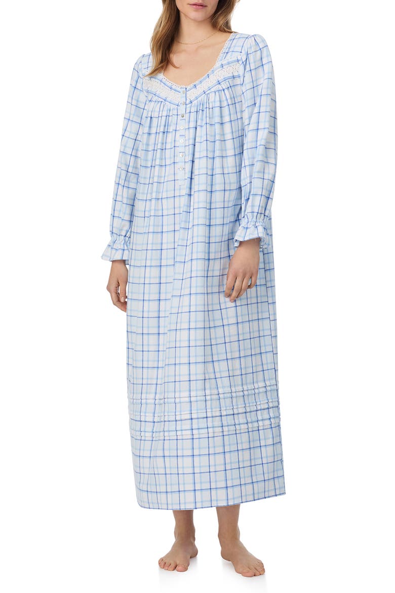 Long Sleeve Cotton Flannel Ballet Nightgown, Main, color, BLUE/ PLAID