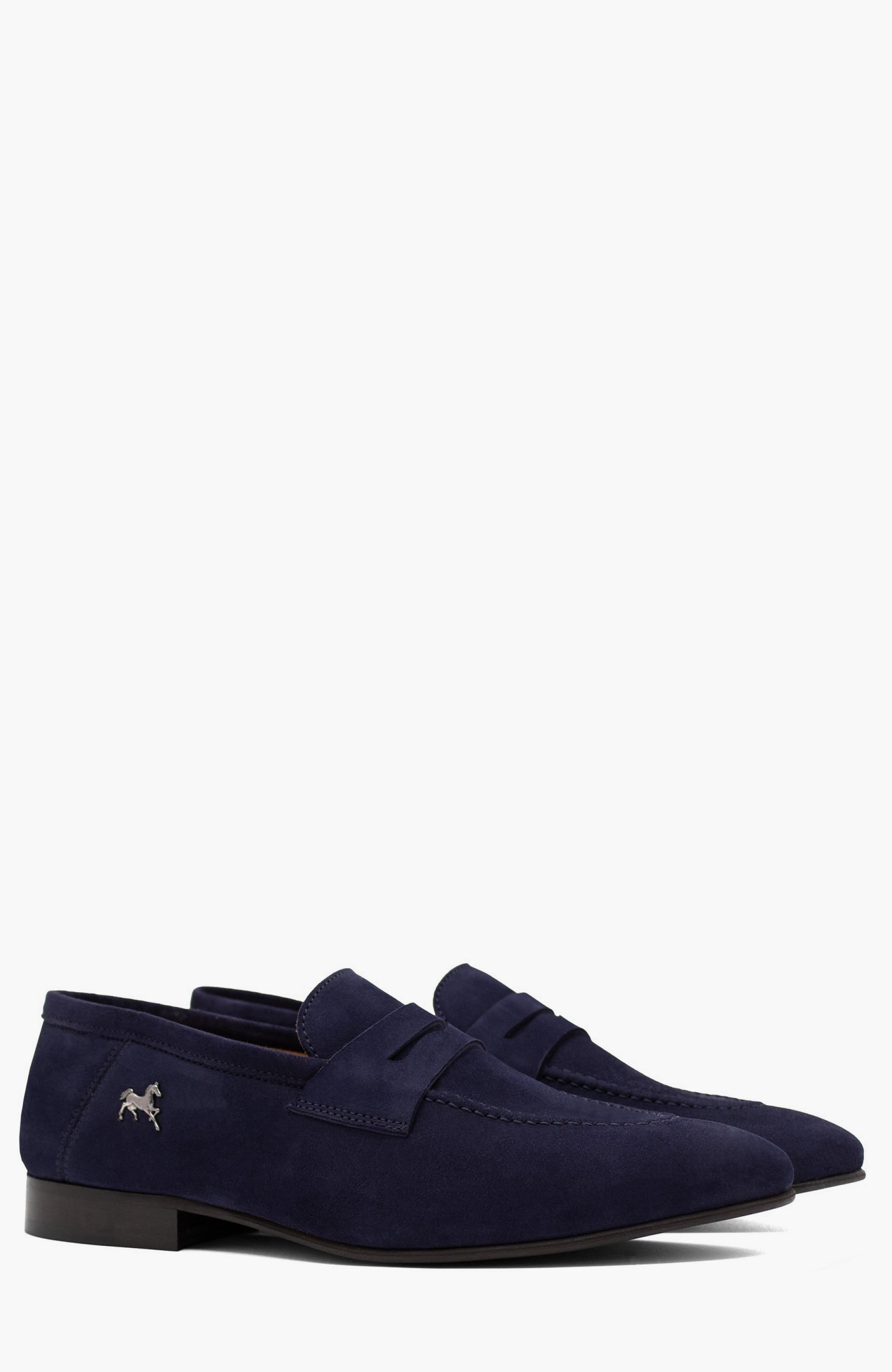 Gentleman Pointed Toe Suede Loafers, Alternate, color, Navy