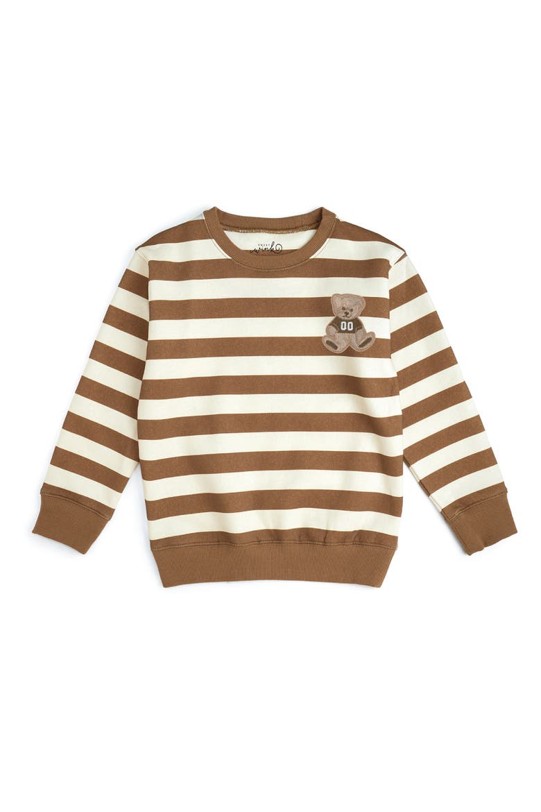 Teddy Bear Patch Striped Sweatshirt, Main, color, Brown