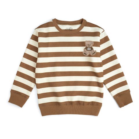 Teddy Bear Patch Striped Sweatshirt