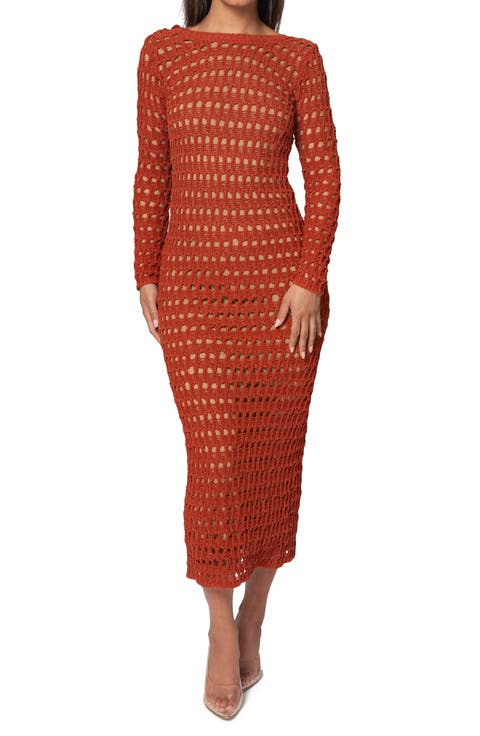 Serene Wonders Open Stitch Long Sleeve Dress