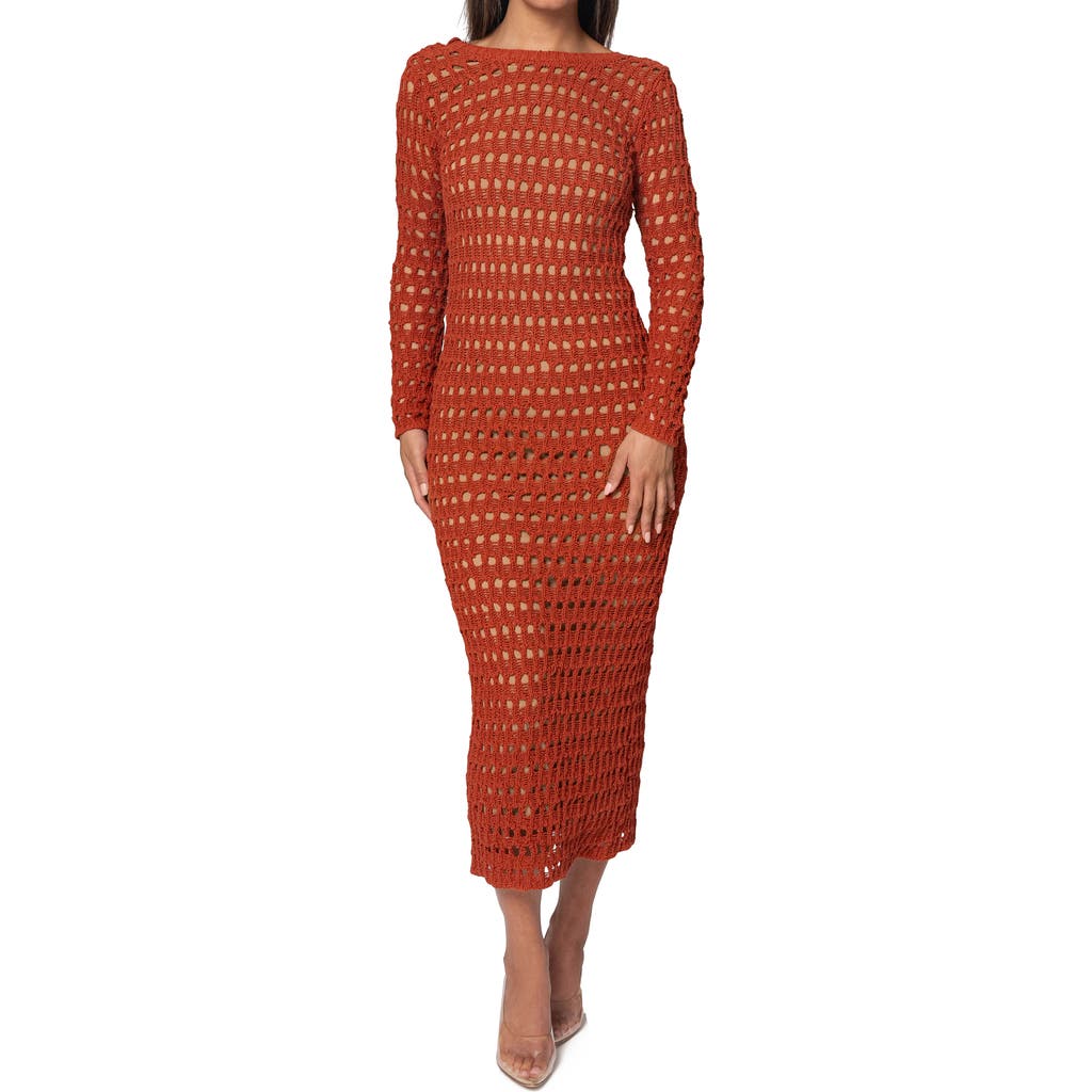 Jluxlabel Serene Wonders Open Stitch Long Sleeve Dress In Red