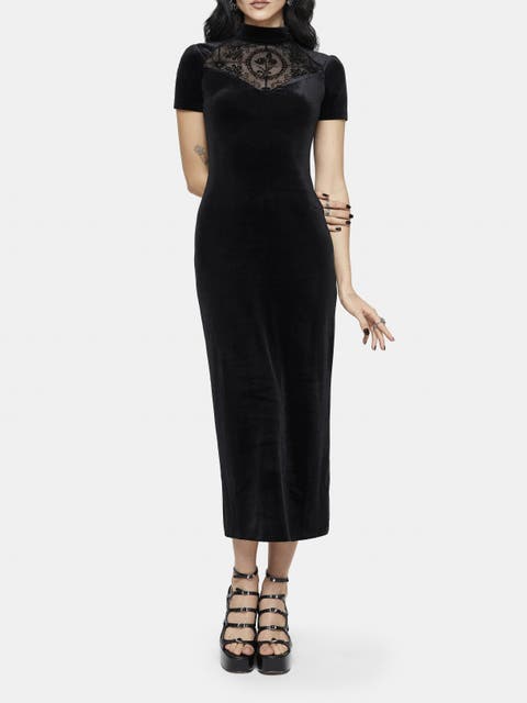 Cameo Flocked Mesh Insert Midi Dress