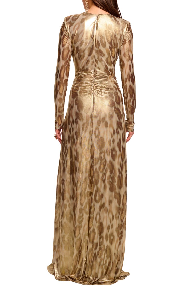 Ramy Brook Martini Metallic Leopard Print Long Sleeve Gown, Alternate, color, Gold Animal
