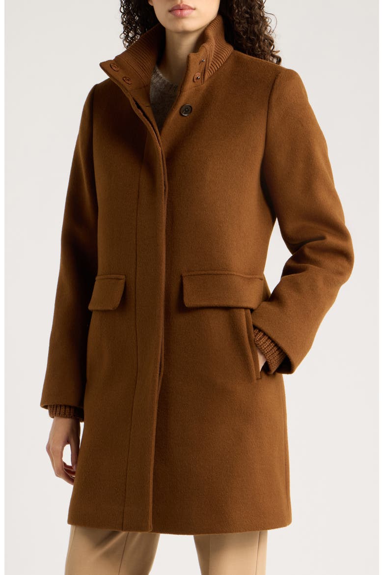 Stand Collar Wool & Cashmere Blend Coat, Main, color, VICUNA