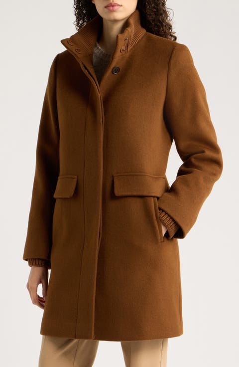 Stand Collar Wool & Cashmere Blend Coat