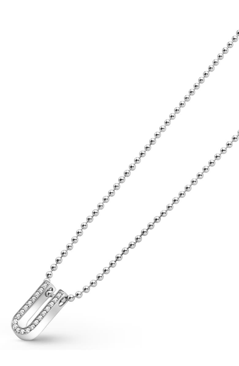 LAGOS Caviar Spark Large Linear Pavé Diamond Pendant Necklace, Alternate, color, Silver