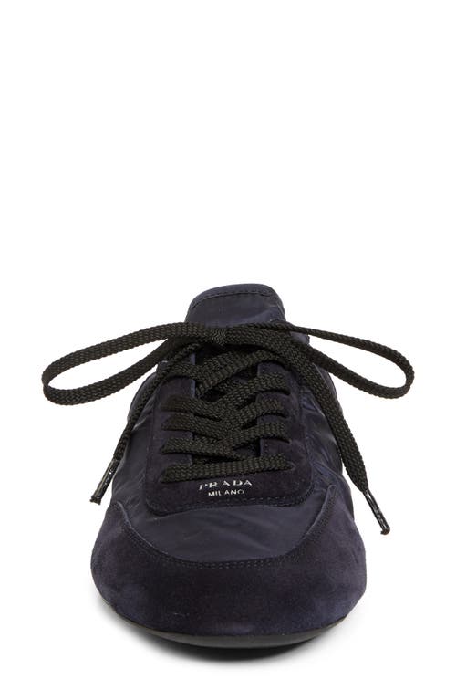 Prada Nylon And Suede Open-back Sneakers In Blue