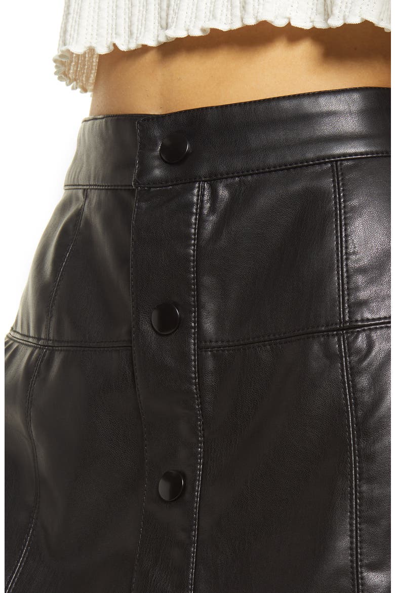 Maisie Button Front Faux Leather Miniskirt, Alternate, color, BLACK